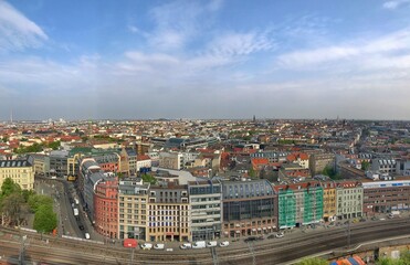 Panoramic view of a cityscape with modern buildings and urban infrastructure