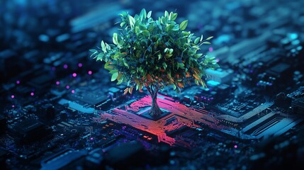 Technological Bloom: A Tree Thriving in a Circuit Board