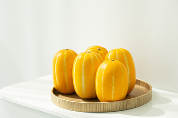 Summer Fruit Korean Oriental Melons Isolated on a White Background.
