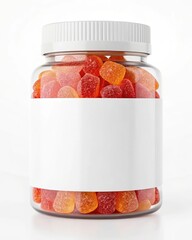 Gummy Vitamins in Clear Jar with Blank Label Mockup for Supplement Packaging Design
