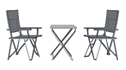Fototapeta premium Gray Folding Camping Table and Chairs Minimalist Outdoor Furniture Set Graphic Illustration Isolated on White Background