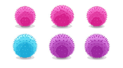 Group of Colorful Spiky Balls Pink Blue and Purple on White Background Playful Spherical Objects Isolated Minimalist Design Elements