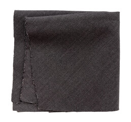 A piece of torn black fabric on a white background. Textile isolate