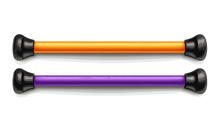 Isolated Orange and Purple Batons with Black Rubber Ends on White Background