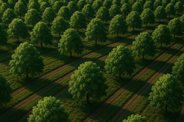 Lush Green Tree Plantation with Organized Rows