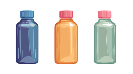 Isolated Pixel Art of Three Pastel Color Plastic Bottles on White Background
