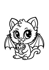 Coloring page cute cat dragon with strawberry