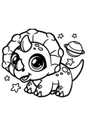 Cute dinosaur in space coloring page