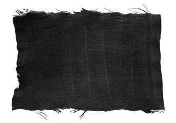 Piece of black torn denim on a white background. Denim texture