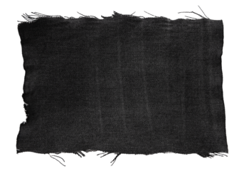 Piece of black torn denim on a white background. Denim texture