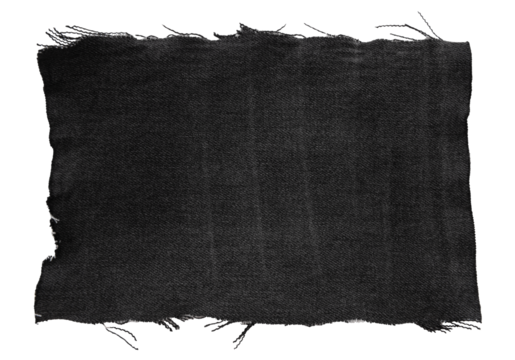 Piece of black torn denim on a white background. Denim texture