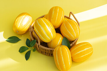 Oriental melon on yellow background
