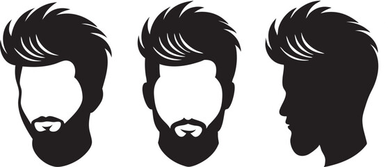 A collection of avatar silhouettes featuring a variety of hairstyles. Perfect for profile icons, branding, barbershop logos, and printable vector designs.