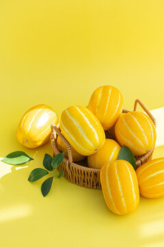 Oriental melon on yellow background