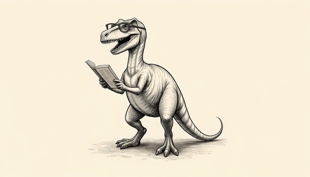 a sketch of a dinosaur wearing reading glasses