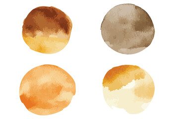 Set of watercolor circles, brown and beige colors, isolated watercolor illustration