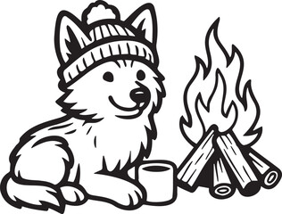 vector illustration of a camping wolf