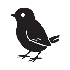 A baby bird silhouette black vector white background vector illustration linocut Silhouette white Background