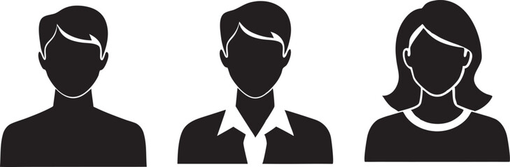 A collection of avatar silhouettes featuring a variety of hairstyles. Perfect for profile icons, branding, barbershop logos, and printable vector designs.