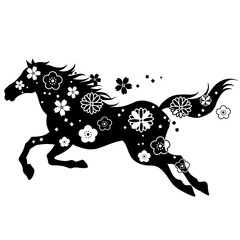 午年　美しい馬と花のイラスト	和柄