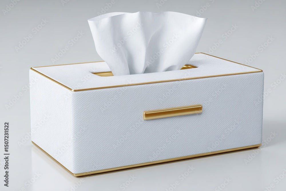 Poster tissue box with elegant design placed on plain surface showcasing minimalistic style and functionali