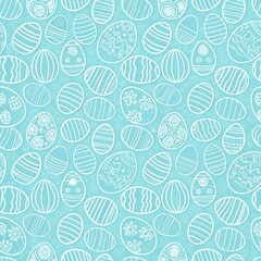 Pastel Blue Easter Egg Pattern Seamless Spring Holiday Design with Hand Drawn Decorated Eggs