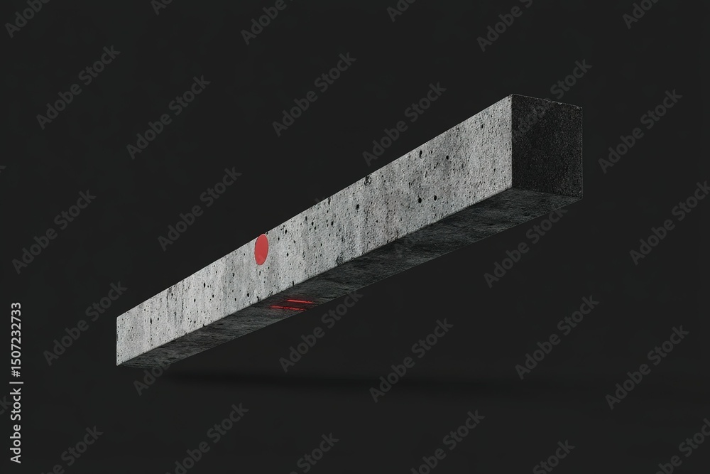Poster concrete block suspended in air with a red dot in a minimalistic setting emphasizing modern design a
