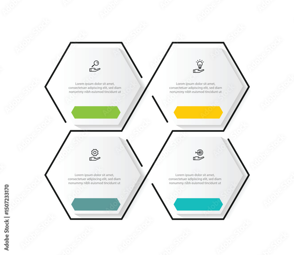 Fototapete 4 step hexagon concept infographic template with icons suitable for business information and web pre