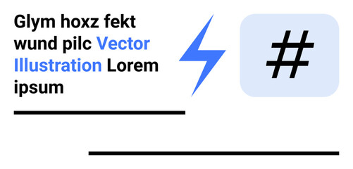 Placeholder text paired with a bold lightning bolt and metadata tag inside a rounded square. Ideal for branding, technology, social media, modern communication, innovation, marketing, simple landing