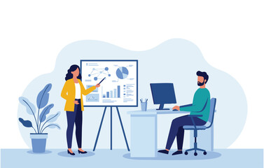 Data Analysis Presentation Collaborative Teamwork for Business Insights and Strategic Planning; Visualizing Growth and Success through Effective Communication, business illustration