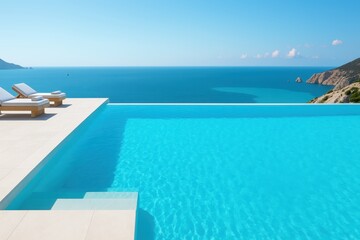 Fototapeta premium Explore a serene infinity pool overlooking a stunning ocean view, perfect for relaxation and luxury vacations.
