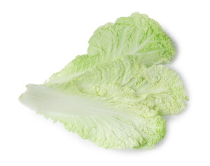 Leaves of fresh Chinese cabbage isolated on white, top view