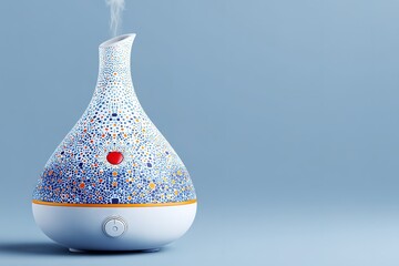 Colorful aromatherapy diffuser on a blue background creating a calming atmosphere with fragrant essential oils