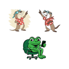 Adorable Cartoon Animals in Summer Attire and Modern Activities.