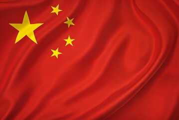 High Resolution Chinese Flag Image Red Silk Texture with Golden Stars National Symbol