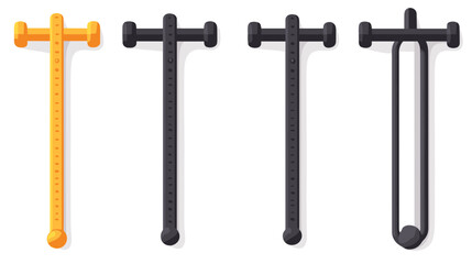 Four Distinct Precision Measuring Instruments Against White Background Including a Yellow and Black Models Depicting Scale and Gauge with Technical Precision