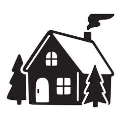 Christmas home black silhouette vector art and illustration Silhouette white Background.