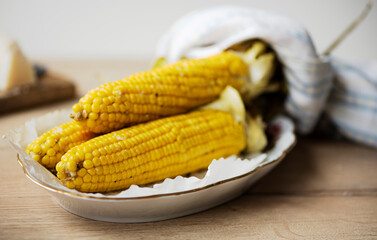Fragrant boiled corn for a vegan snack.