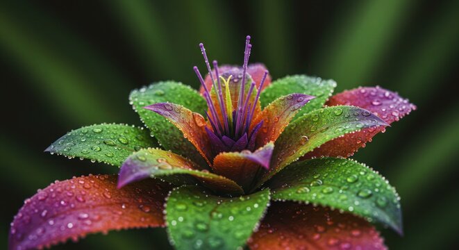 Vibrant alien flora with subtle pixilation & grain. Striking, detailed, authentic otherworldly background.