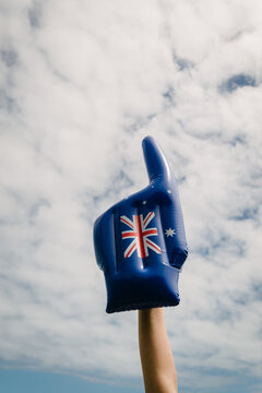blow up fan hand for supporting Australian sports team, with flag print