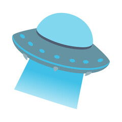 UFO illustration, alien spaceship clipart, isolated on white background