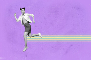 Full 3d poster art collage of happy businesswoman businessman receive development career aim...