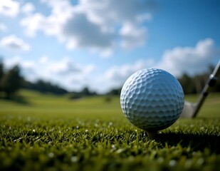Obraz premium Golf Ball Close-up on Green Field