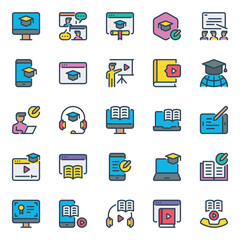 Filled outline icons set for Online education