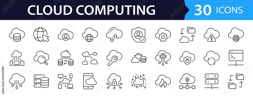 Fototapete cloud computing web icon set in line style. collection of cloud service and network linear icons, in