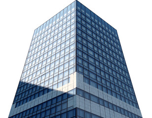 Obraz premium Modern Glass Skyscraper Building Isolated on White Background