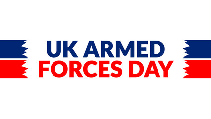 UK Armed Forces Day text with side lines on a White background. Which is observed every year in June to celebrate UK Armed Forces Day.