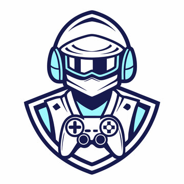 Esports Gamer Logo with Headset and Controller on a Shield Background