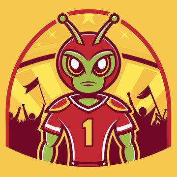 Determined Alien Athlete Ready for Competition with Cheering Crowd in Background