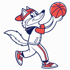 Cartoon Fox Mascot Playing Basketball in Athletic Gear with a Headband
